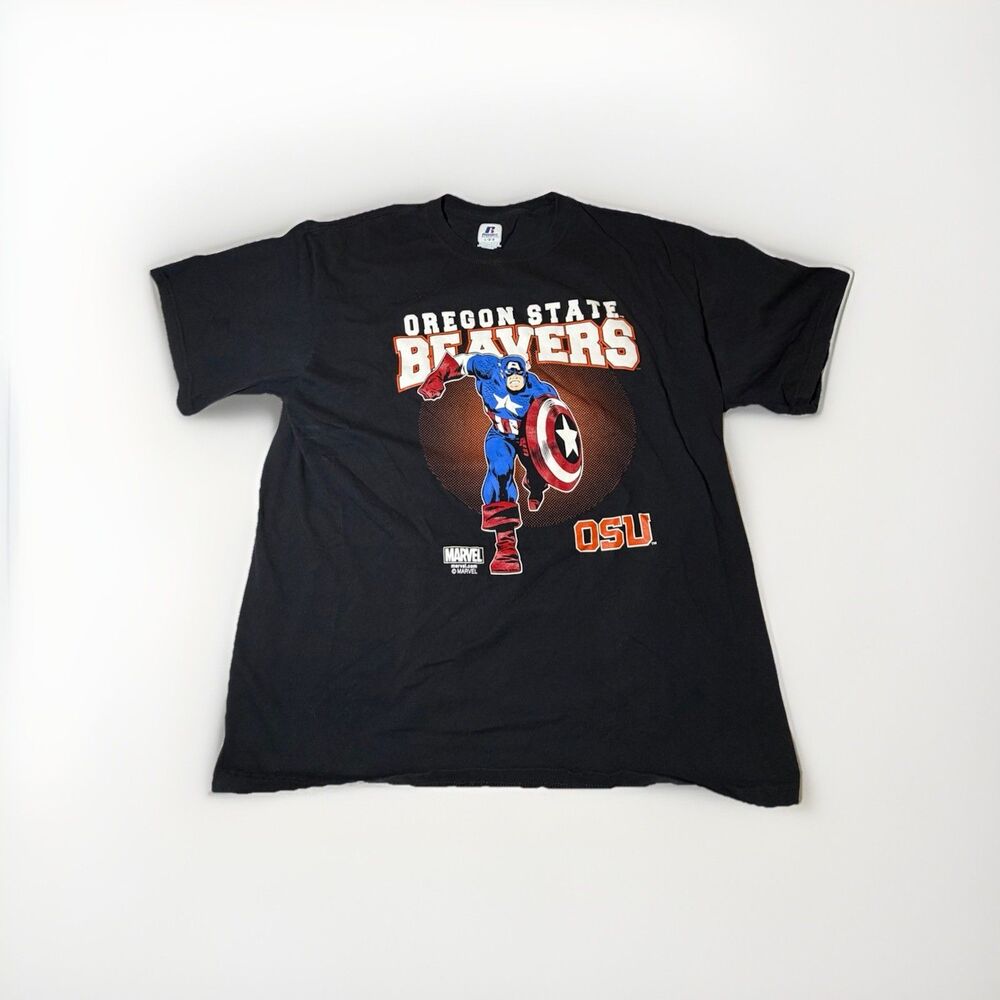 Oregon State Beavers Captain America Marvel T Shirt Mens Large Russell Athletic